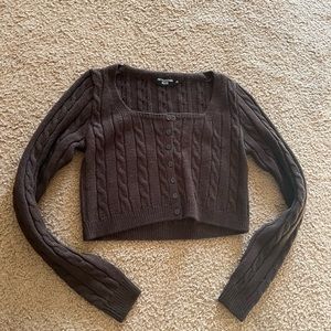 Size 6 Prettylittlething Petitie Brown Cropped Cardigan Sweater